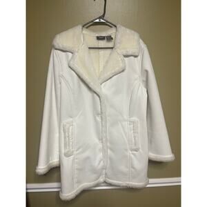 Boutique Europa off-white faux suede jacket with faux fur lining and trim